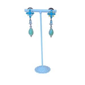 Star Drop Earrings Silver with Blue Green Beads